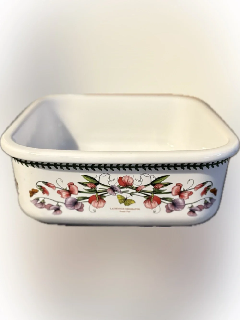 Portmeirion Sweet Pea Ceramic Square Storage Bowl with Plastic Lid